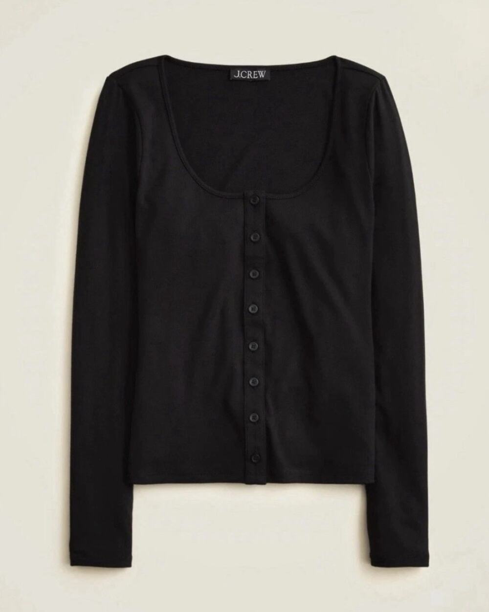 J.Crew Refined Rib Scoopneck Cardigan Top Stretch Style CN167 in Black M NWOT